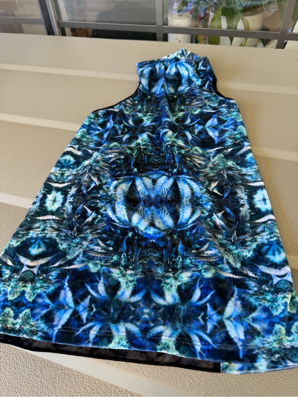 Warrior Within Designs Velvet Blue Patterned Mock halter Neck Women's top